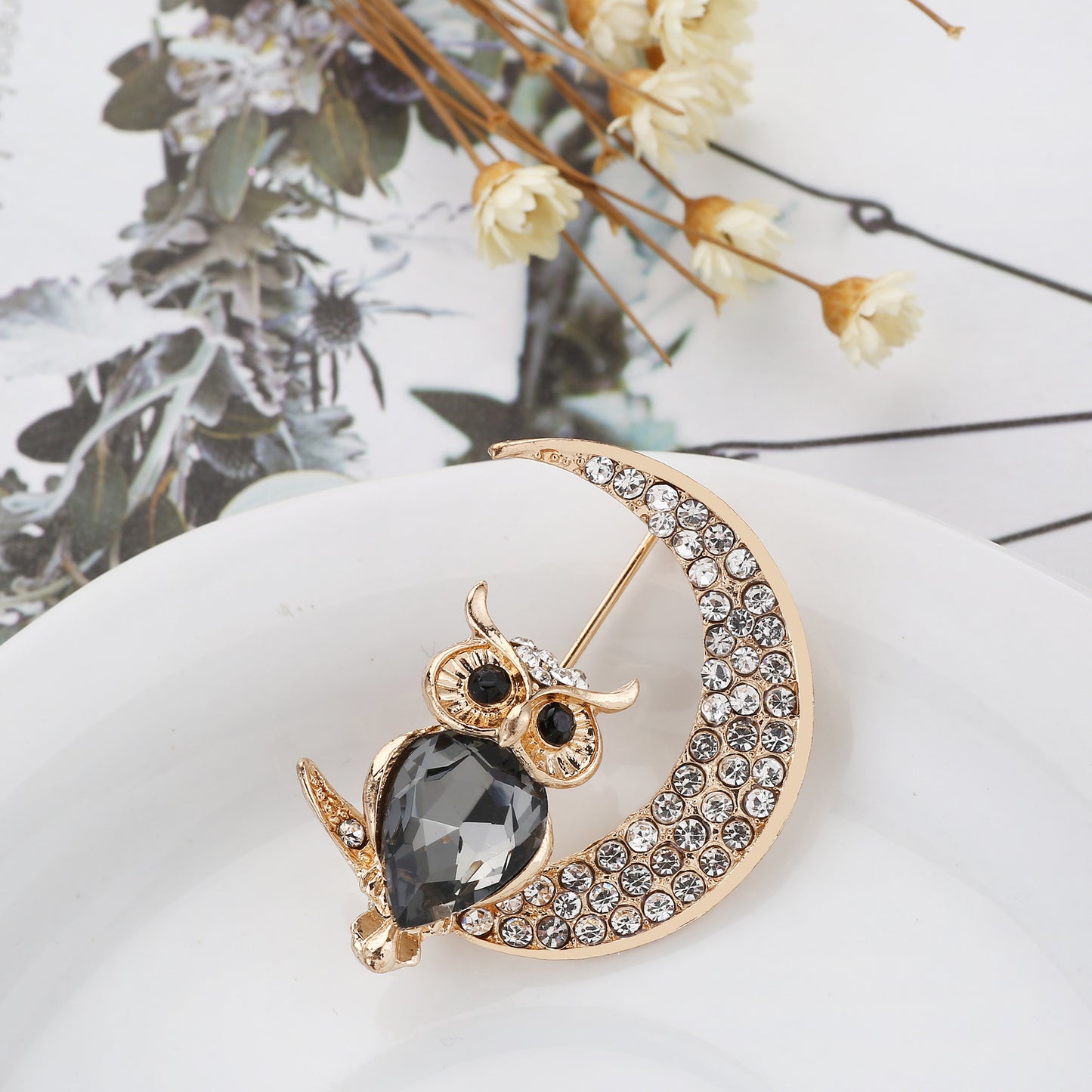 Crystal Owl Brooch with Background Image 5