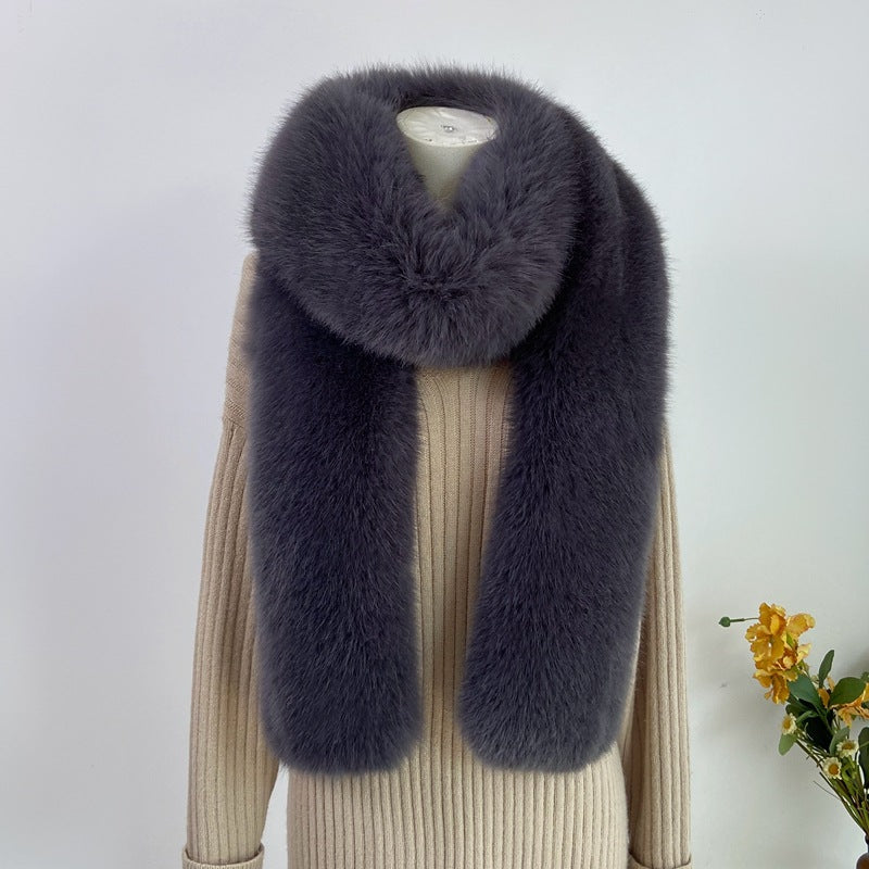Faux fur long scarf in white color