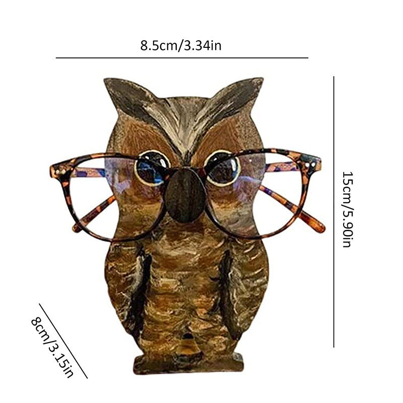 Wooden animal eyeglasses holder owl design