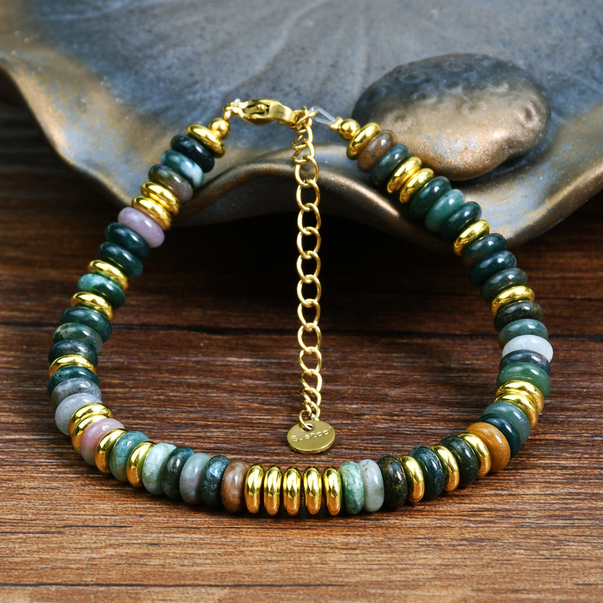 Colorful natural stone beaded bracelet image 1