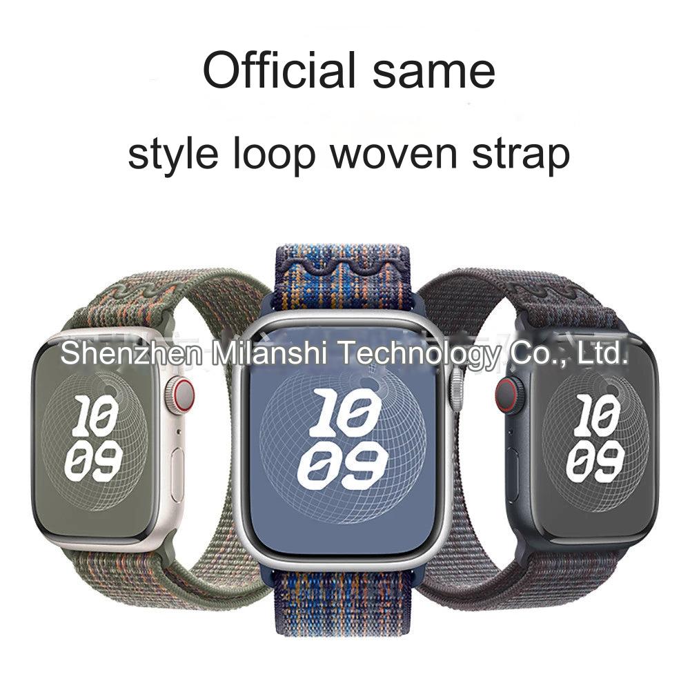 Stylish Nylon Braided Sports Band for Apple Watch - Compatible with Series 9/8/7/6/5/4/3/2/SE, Various Colors