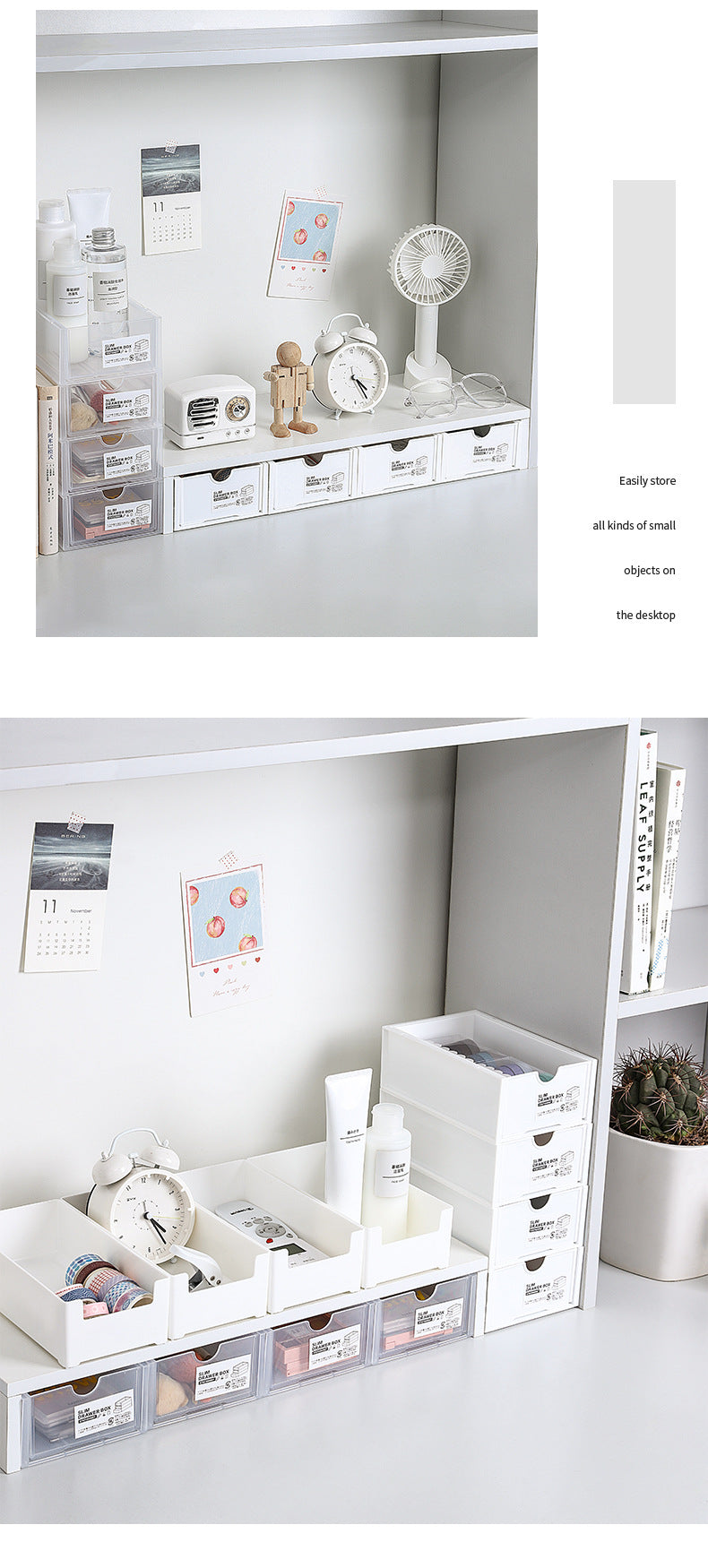 Clear stackable drawer organizer for desk image 1