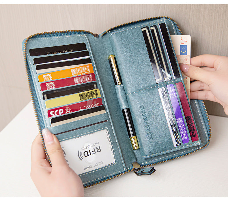 RFID women's wallet with multiple card slots