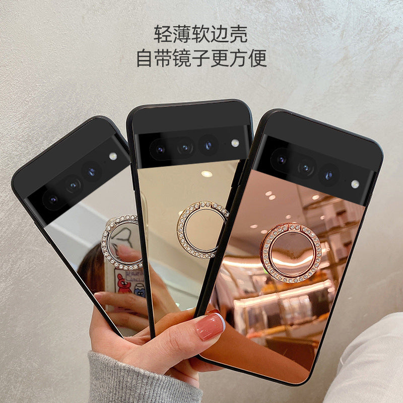 Sleek Mirror Phone Case Stand for Google Pixel 9 | Makeup Mirror, Full Protection, Available in Gold & Silver