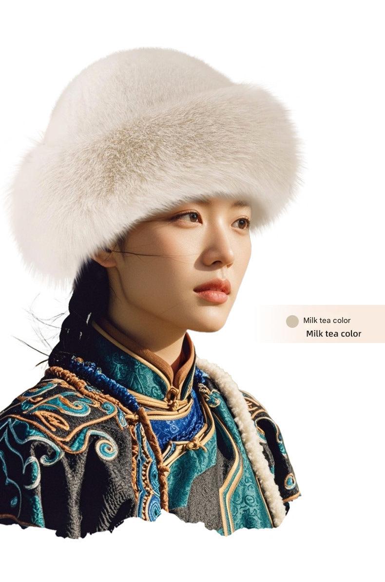 Faux rabbit fur winter beanie hat for women - white