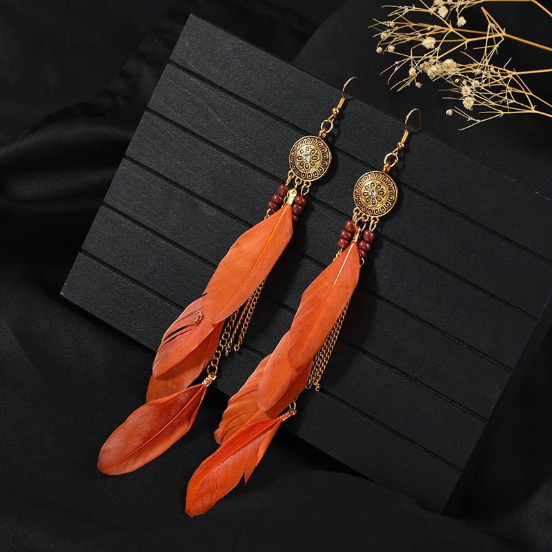 Vintage style feather earrings for women
