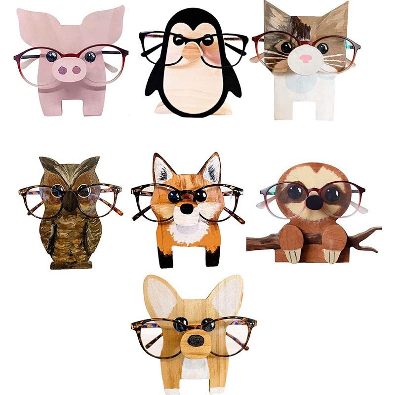 Wooden animal eyeglasses holder owl design