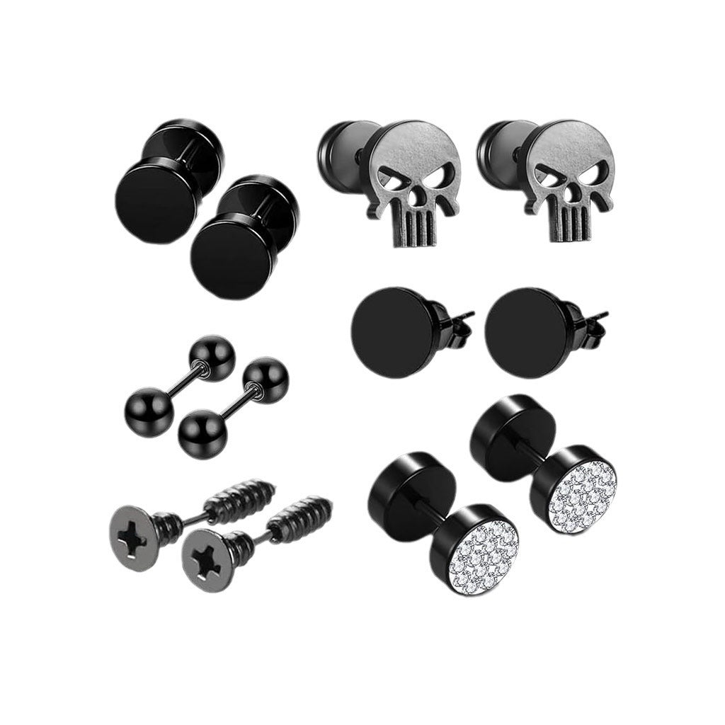 Black Geometric Circle Earrings Set Image 2