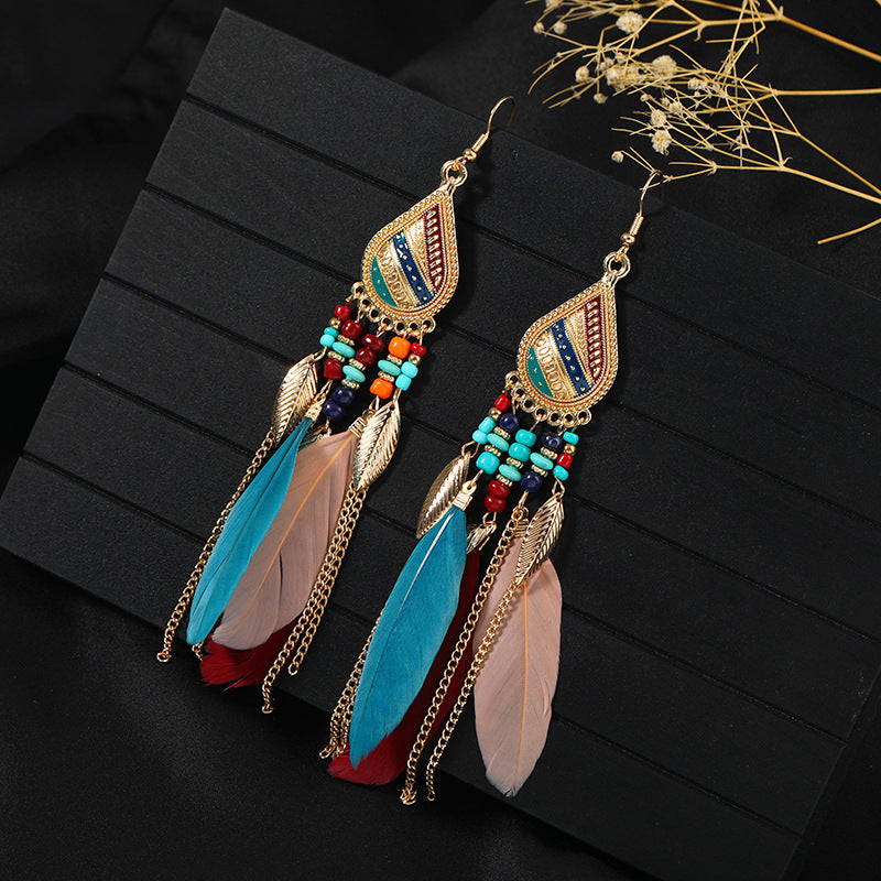Bohemian tassel earrings blue color