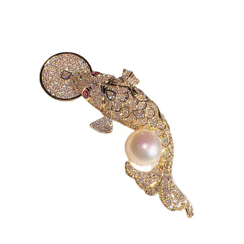 Elegant Chinese Koi Fish Brooch on model
