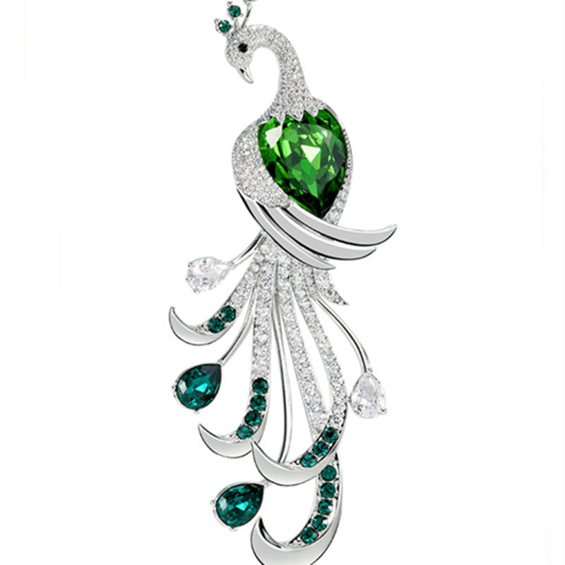 Elegant green zircon peacock brooch image 1