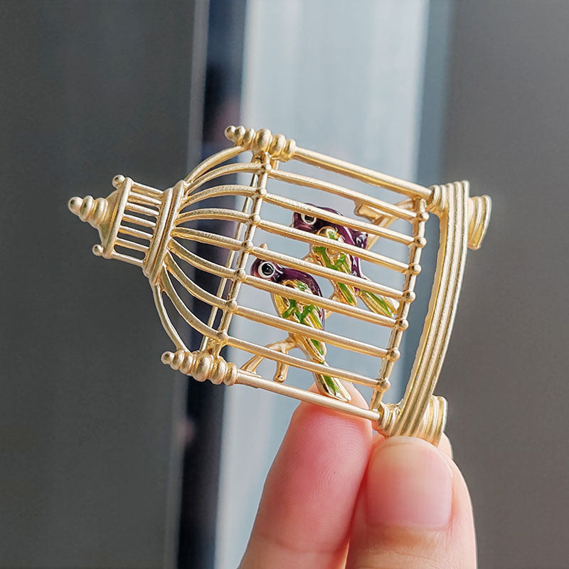 Vintage birdcage brooch pin for women