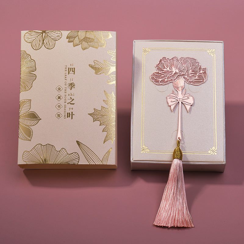Durable metal bookmark in a gift box setting