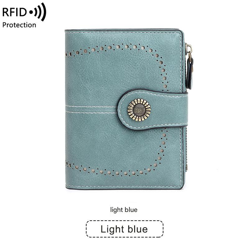 RFID blocking women's wallet in burgundy