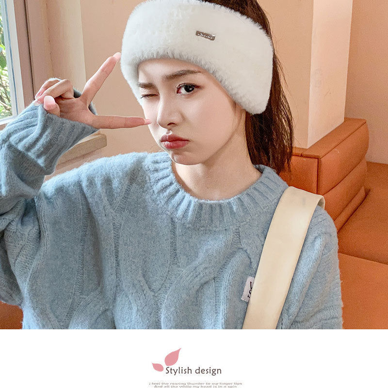 Image of winter fleece-lined ear warmer beanie in black