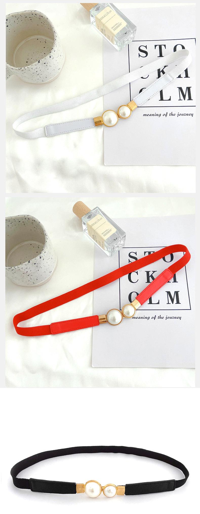 Elegant vintage pearl buckle waist belt