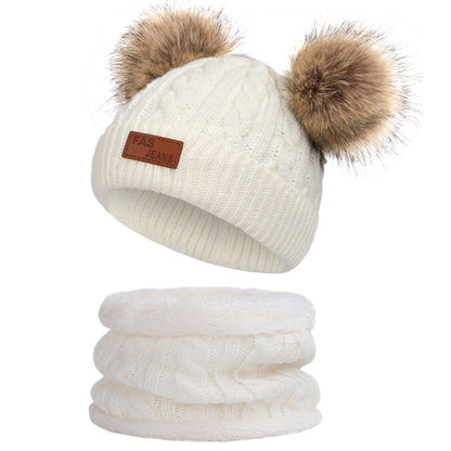 Knit hat and scarf set for kids in winter