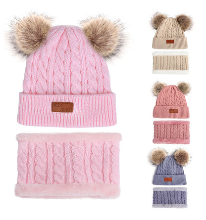 Knit hat and scarf set for kids in winter