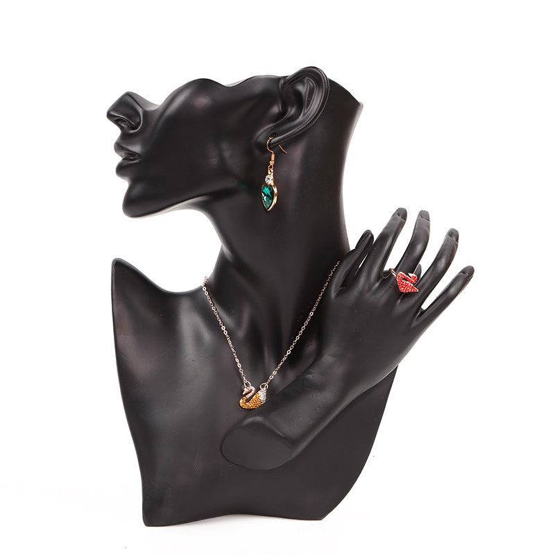 resin mannequin jewelry stand black profile view
