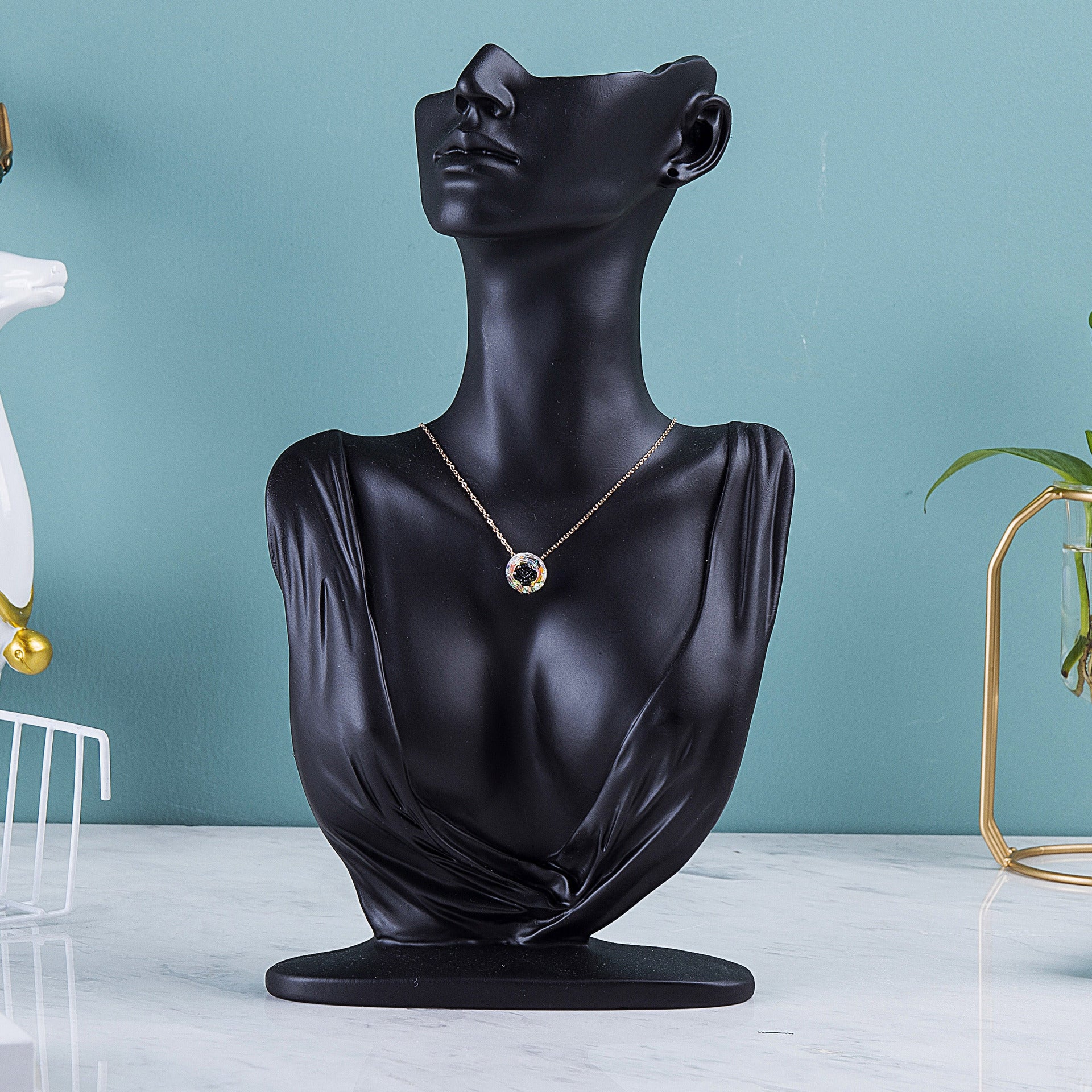 resin mannequin with golden finish for jewelry