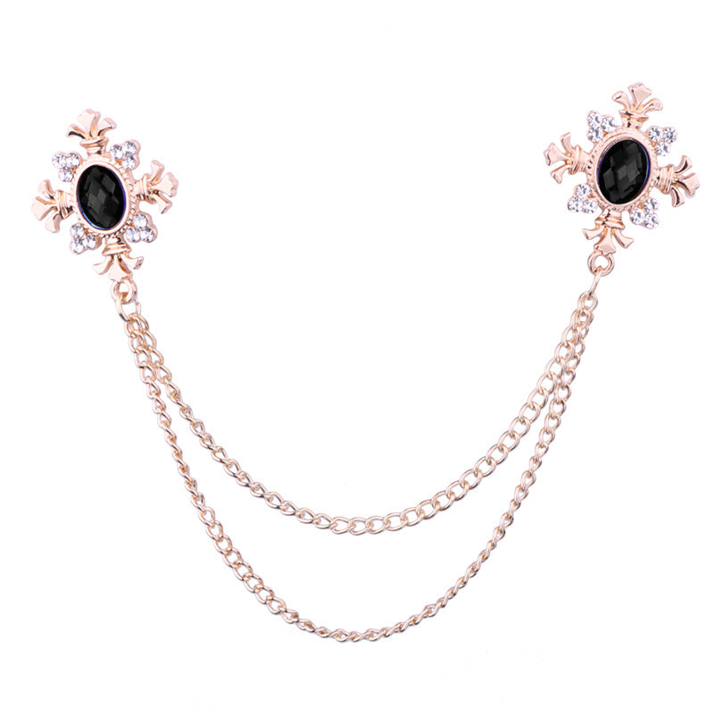 Gold cross pendant brooch with rhinestones
