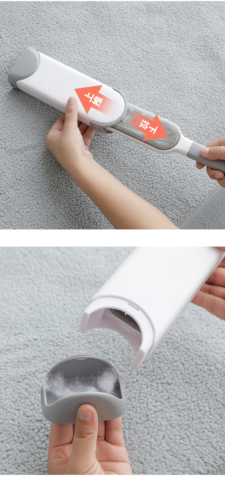 Double-sided pet hair remover brush usage on pet