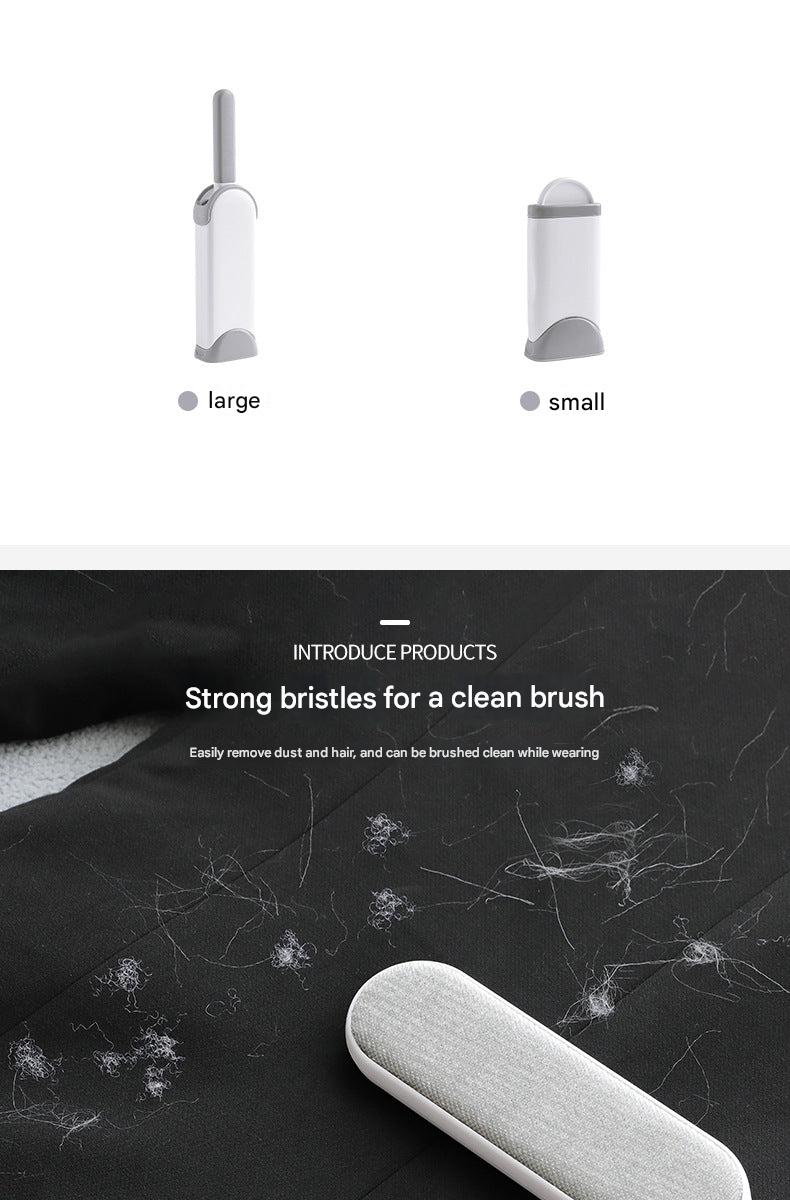 Double-sided pet hair remover brush displayed with pet hair