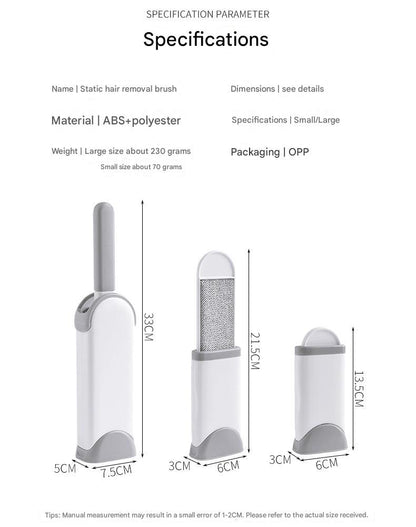 Double-sided pet hair remover brush on clean furniture