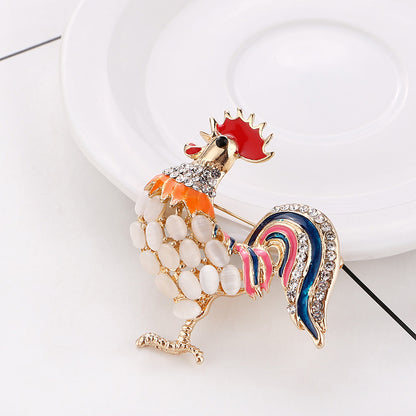 Colorful Rooster Pin on Black Background