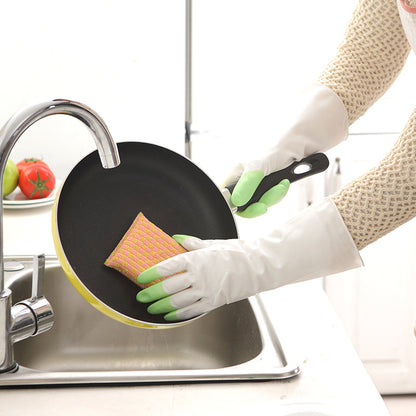 Pink latex dishwashing gloves
