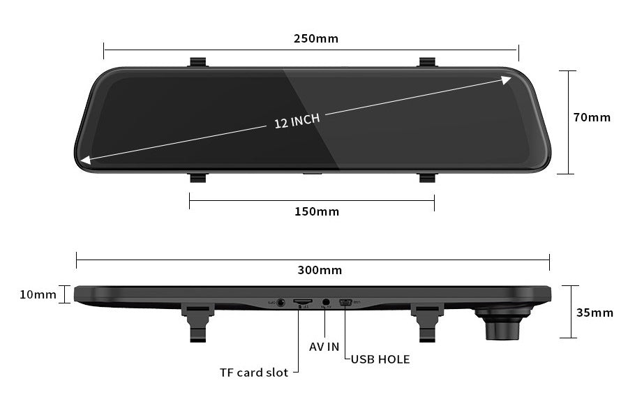 12 inch 4K streaming dash cam front view
