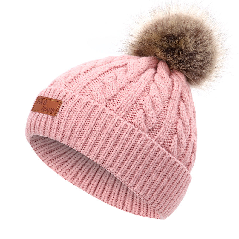 Colorful pom-pom knit hat for children