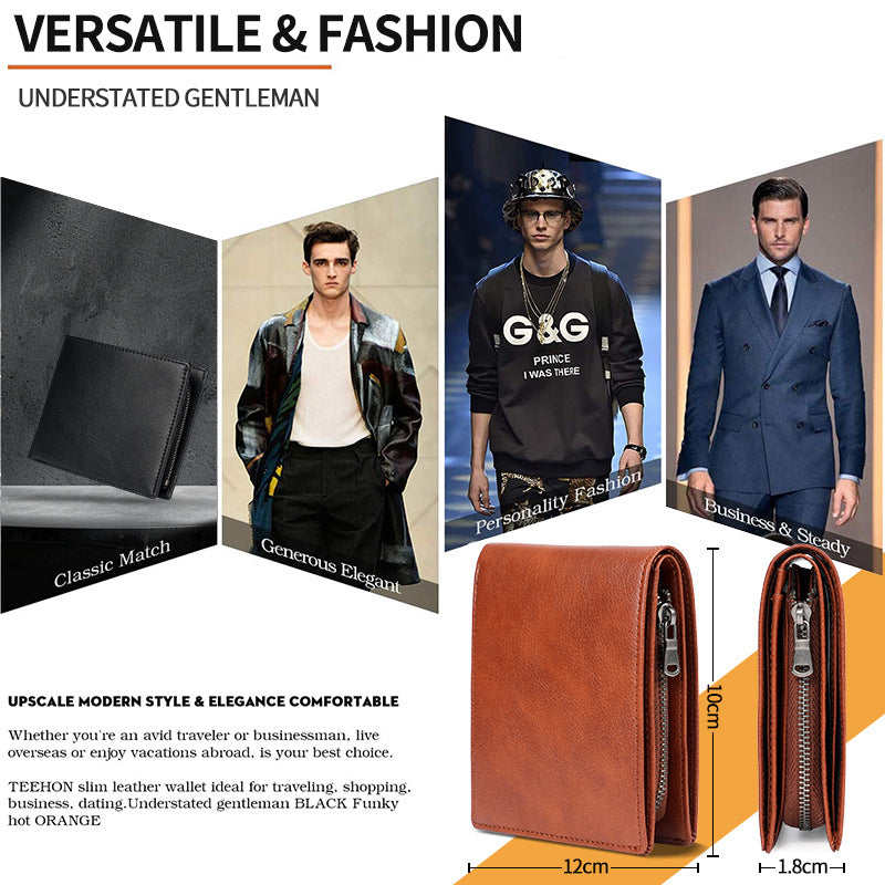 Men's wallet with coin pocket in brown