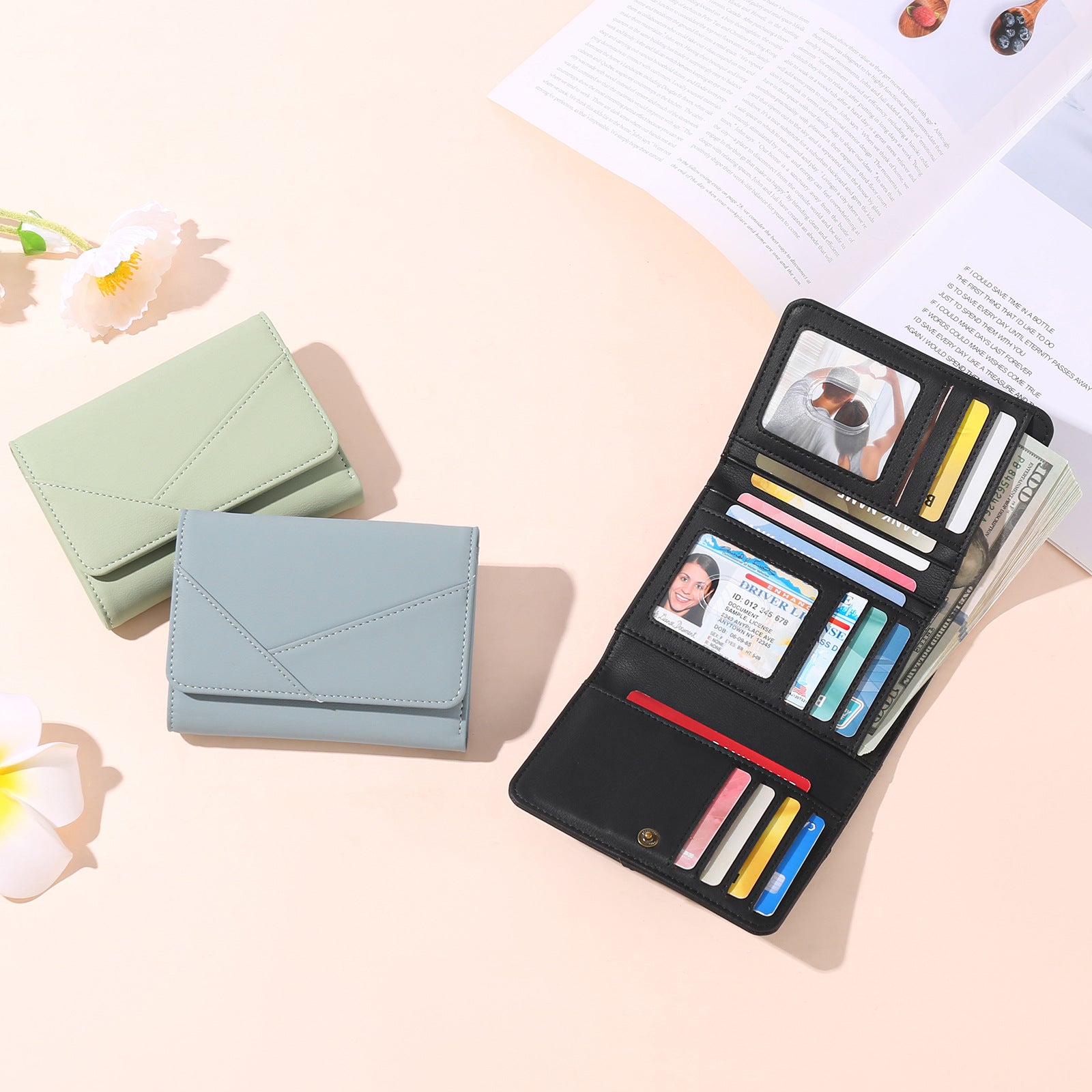 stylish tri-fold wallet in starry black
