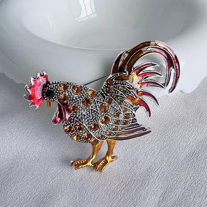 Yellow Rooster Brooch on Display