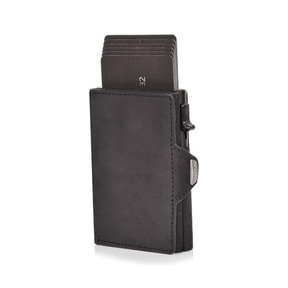 Leather wallet with zipper in black