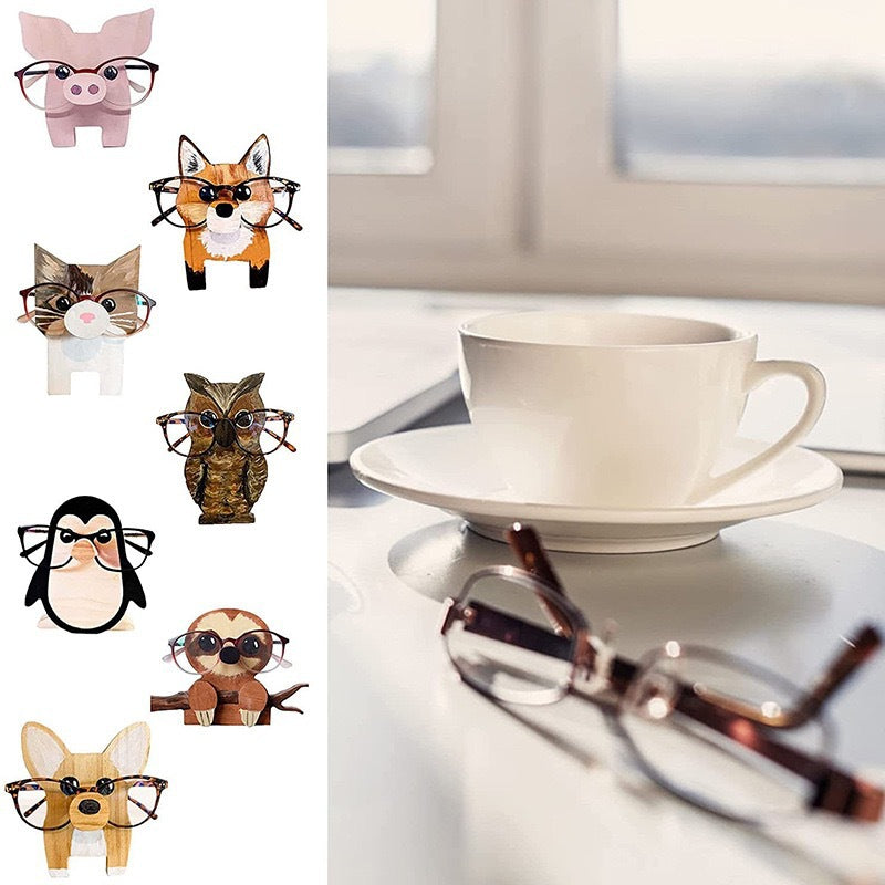 Wooden animal eyeglasses holder owl design
