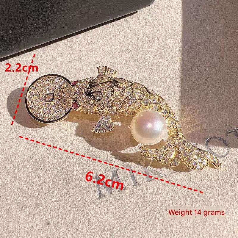 Silver Koi Fish Brooch on a jacket