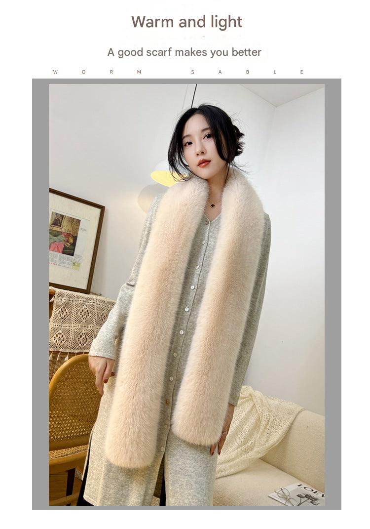 Faux fur long scarf in pink color