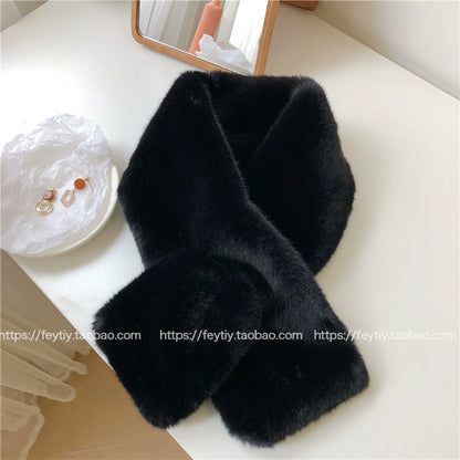 flat lay of faux fur neck warmer