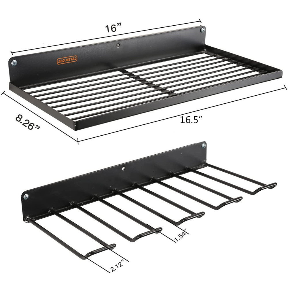 Various tools stored on wall-mounted rack