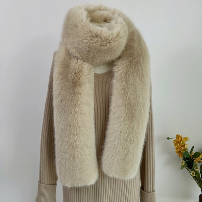 Faux fur long scarf in gray color