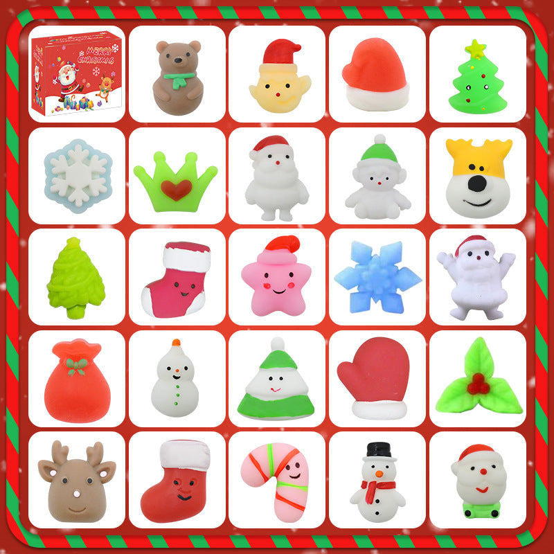 surprised child with Christmas squishy character