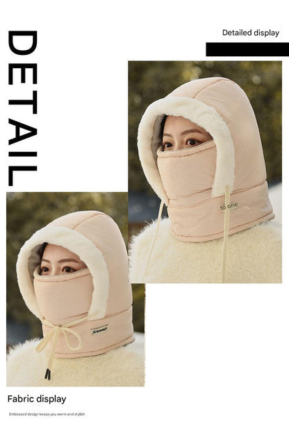 Beige fleece-lined helmet beanie