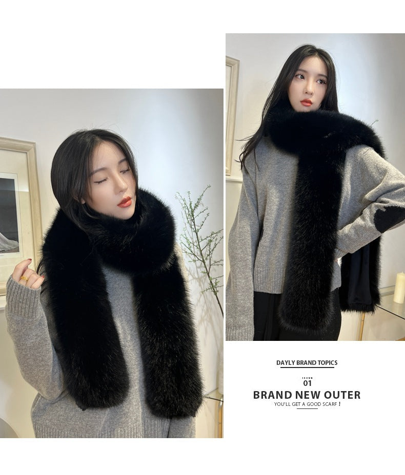 Faux fur long scarf stylishly layered