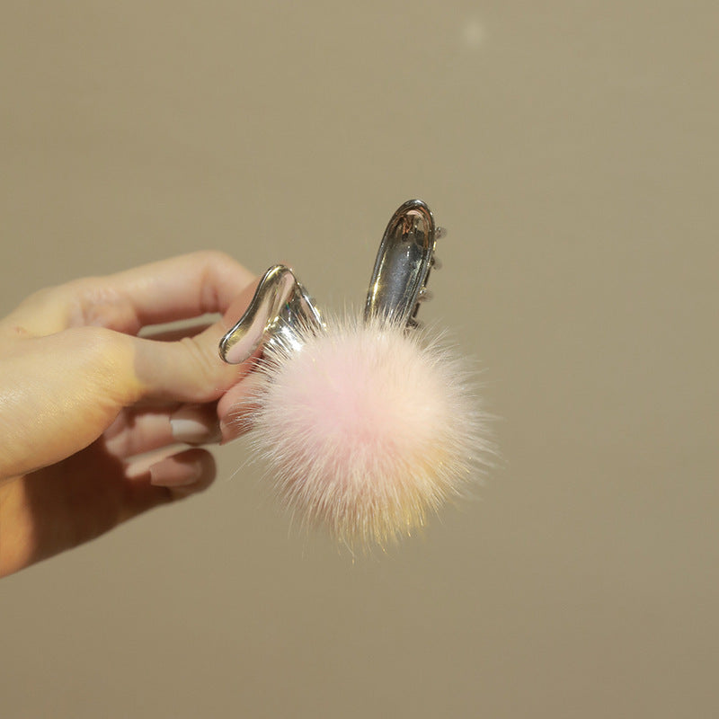 Stylish Plush Metal Hair Claw in White
