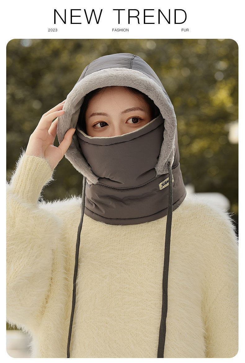 Light gray ear-covering winter hat