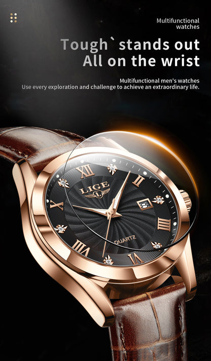 Stylish men's quartz watch with luminous dial