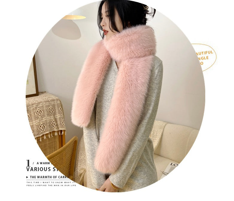 Faux fur long scarf displayed elegantly