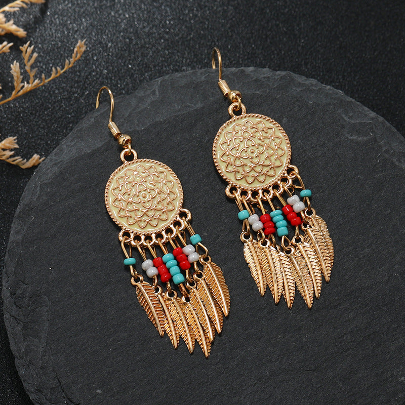 Bohemian dreamcatcher tassel earrings black